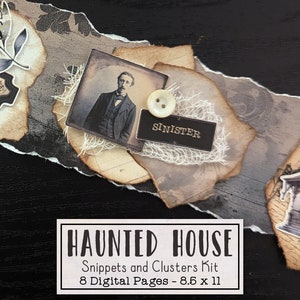 Kit de journal indésirable de la maison hantée Fabrication de grappes de rouleaux d'extraits de code | Kit éphémère de journal indésirable d'Halloween | Scrapbooking Ephemera - Découpes fantasmagoriques