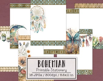 Bohemian Boho Stationery | Unlined and Lined Writing Paper | Digital Stationery Paper for Letter Writing | Journal Paper Plants Dreamcatcher