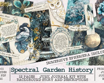 Spectral Garden History Junk Journal Kit | JPG PNG PDF Junk Journal Ephemera Pack | Printable Journal Pages | Digital Download Nature Spooky
