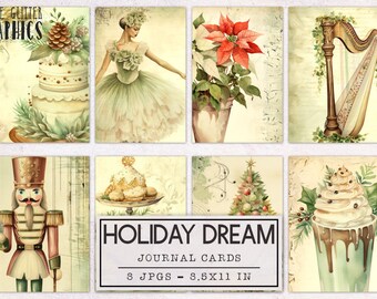 Christmas Junk Journal Cards Holiday Dream | Junk Journal Kit Ephemera Pack | Printable Journal Digital Download