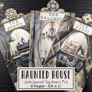 Haunted House Pocket Tags Junk Journal Kit | Halloween Junk Journal Ephemera with Video Tutorial | Printable Journal Digital Download Spooky
