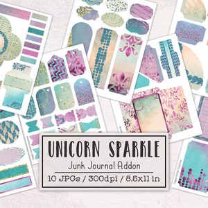 Unicorn Sparkle Junk Journal Kit Addon | Digital Junk Journal Kit | Scrapbooking Ephemera Kit | Printable Ephemera