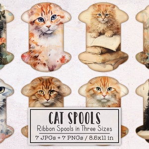 Cat Ribbon Spool Lace Storage Decorative Bobbin | Junk Journal Kit | Scrapbooking Ephemera