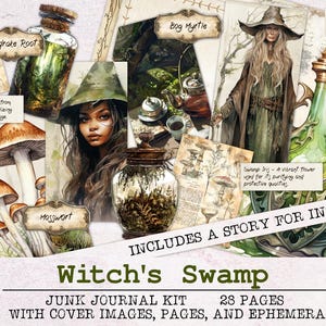 Witch's Swamp Junk Journal Kit | Junk Journal Ephemera Pack | Printable Journal Pages | Digital Download Fantasy Witchy Swamp Witch