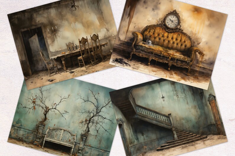 Haunted House Watercolor Junk Journal Paper | Halloween Junk Journal Kit JPG + PDF | Printable Journal Pages | Digital Paper Ephemera image 3