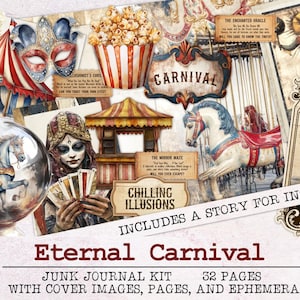 Kit de diario basura Eternal Carnival / Paquete de material efímero para diario basura en formato JPG, PNG y PDF / Páginas de diario imprimibles / Descarga digital Circo espeluznante y destartalado