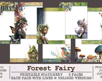Forest Fairy Stationery | Unlined and Lined Writing Paper JPG PDF | Digital Stationery Paper for Letter Writing | Journal Paper