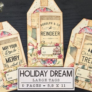 Christmas Junk Journal Kit Holiday Dream Tags | Gift Tag Junk Journal Ephemera with Video Tutorial | Printable Journal Digital Download