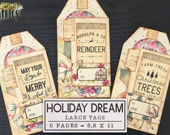 Christmas Junk Journal Kit Holiday Dream Tags | Gift Tag Junk Journal Ephemera with Video Tutorial | Printable Journal Digital Download