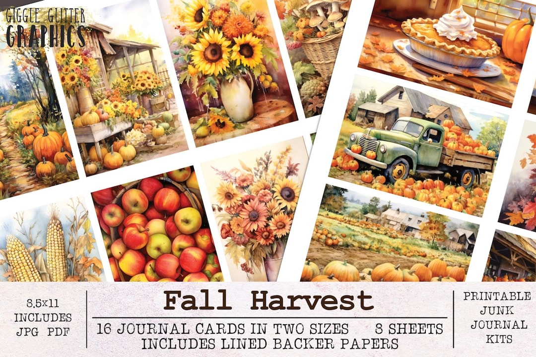 Fall Harvest Journaling Cards Junk Journal Kit | Autumn Junk Journal ...