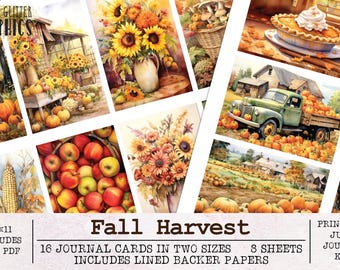 Fall Harvest Journaling Cards Junk Journal Kit | Autumn Junk Journal Ephemera Pack JPG PDF | Printable Digital Download Farm Pumpkin Apple