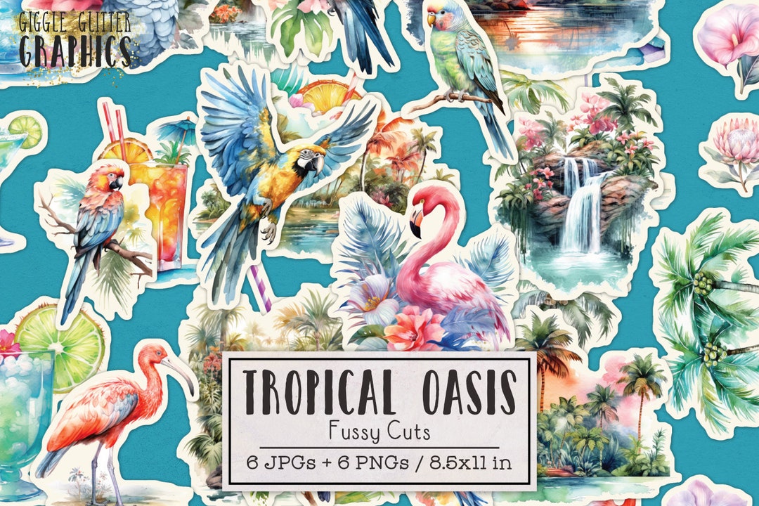Tropical Oasis Fussy Cuts Printable Sticker Sheets Vacation Junk