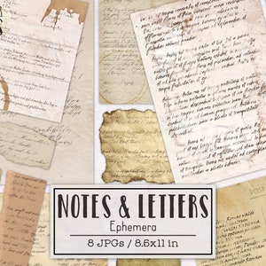 Notas y cartas Vintage Ephemera para diarios basura / Kit de diario basura / Descarga digital de diario imprimible
