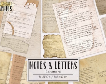 Notes and Letters Vintage Ephemera for Junk Journals | Junk Journal Kit | Printable Journal Digital Download