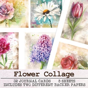 Flower Ephemera Cards for Junk Journals | Junk Journal Kit | Printable Journal Digital Download Watercolor Collage