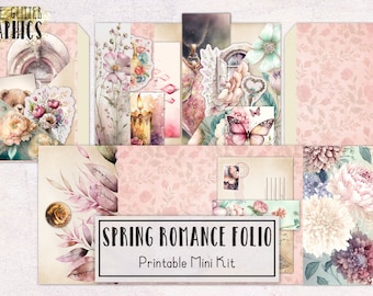 Spring Romance Valentines Day Folio Junk Journal Kit | Romantic Junk Journal Ephemera Pack | Printable Journal Digital Download