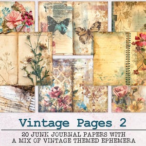 Vintage Junk Journal Paper Set 2 | Junk Journal Kit JPG + PDF | Printable Journal Pages | Digital Paper Ephemera | Distressed Collage