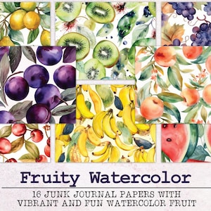 Papel de diario basura con acuarela y frutas / Kit de diario basura JPG + PDF / Páginas de diario imprimibles / Papel digital efímero / Cocina de alimentos y frutas