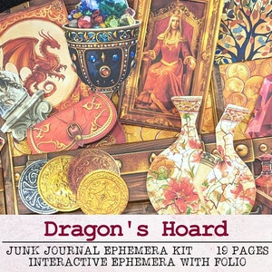 ドラゴンズ ホード フォリオとエフェメラ | ジャンク ジャーナル キット | JPG + PDF +PNG | デジタル ペーパー エフェメラ | ファンタジー マジカル プリント クラフト プロジェクト