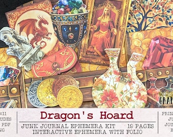 Dragons Hoard Folio and Ephemera | Junk Journal Kit | JPG + PDF +PNG | Digital Paper Ephemera | Fantasy Magical Printable Craft Project