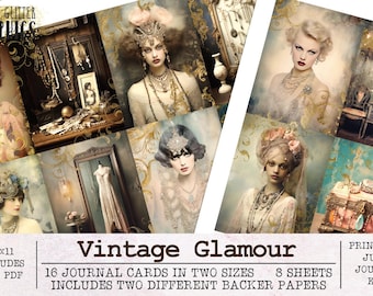 Vintage Glamour Junk Journal Cards | Vintage Junk Journal Kit Ephemera Pack JPG PDF | Printable Digital Download Jewelry Fashion Photos