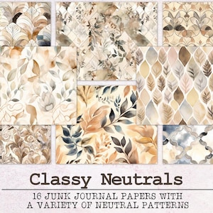 Neutrales Aquarell Junk Journal Papier | Junk Journal Kit JPG + PDF | Druckbare Journal Seiten | Digitales Papier Ephemera | Klassische Muster