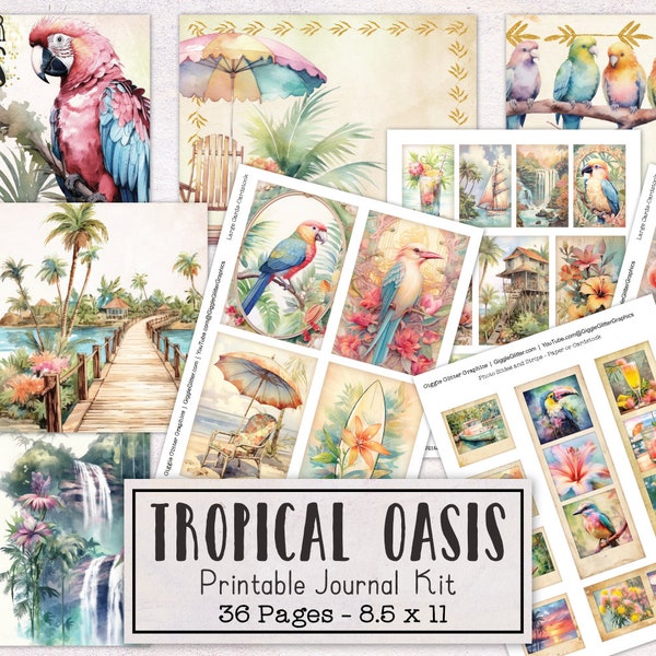 Tropical Oasis Junk Journal Kit | Vacation Junk Journal Ephemera Pack | Printable Journal Pages | Digital Download Hawaii Ocean