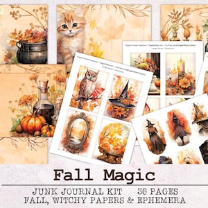 Fall Magic Junk Journal Kit | Witch Junk Journal Ephemera Pack JPG PNG PDF | Printable Journal Pages | Digital Download Autumn