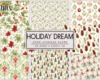 Christmas Junk Journal Paper | Holiday Dream Junk Journal Kit | Printable Journal Pages | Digital Paper Ephemera | Xmas Day