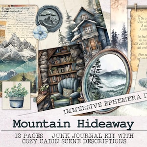 Mountain Hideaway-junkdagboekkit | JPG PNG PDF Junk Journal Ephemera Pack | Afdrukbare dagboekpagina's | Digitale download Nature Cosy