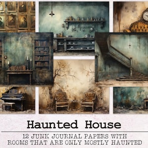 Haunted House Watercolor Junk Journal Paper | Halloween Junk Journal Kit JPG + PDF | Printable Journal Pages | Digital Paper Ephemera