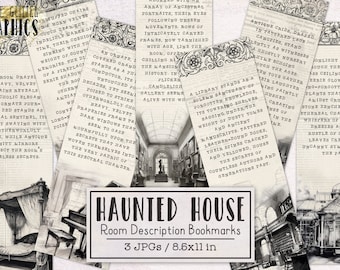 Haunted House Room Description Bookmarks for Junk Journals | Halloween Junk Journal Kit Ephemera Pack | Printable Digital Download Spooky