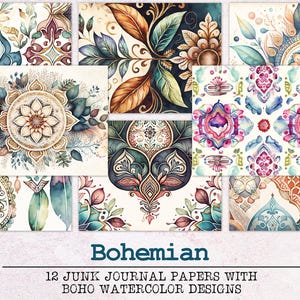 Boho junk-dagboekpapier | Junk Journal Kit JPG + PDF | Afdrukbare dagboekpagina's | Digitaal papier kortstondig | Bohopatronen
