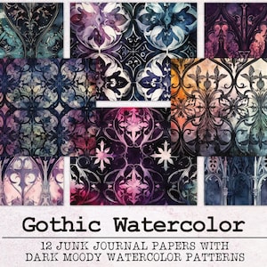Gothic Watercolor Junk Journal Paper | Junk Journal Kit JPG+ PDF | Printable Journal Pages | Digital Paper Ephemera | Vampire Horror