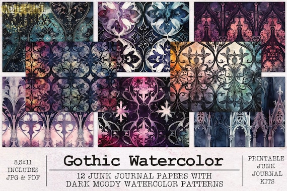 Gothic Watercolor Junk Journal Paper | Junk Journal Kit JPG+ PDF | Printable Journal Pages | Digital Paper Ephemera | Vampire Horror