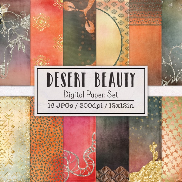 Desert Beauty Digital Papers | Digital Paper Pack | Printable Scrapbook Ephemera | Desert Cactus Southwestern Southwest