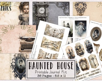 Haunted House Junk Journal Kit | Halloween Junk Journal Ephemera Pack | Printable Journal Pages | Digital Download Gothic Horror Spooky