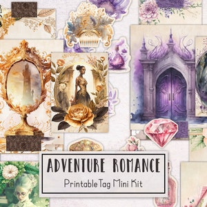 Abenteuer Romantik Valentinstag Tags Junk Journal Kit | Romantisches Junk Journal Ephemera Pack | Printable Journal Digitaler Download