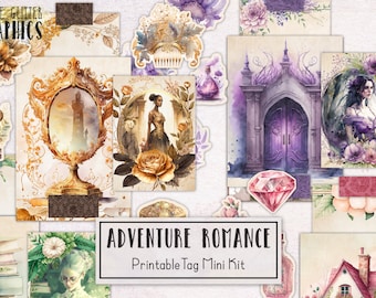 Adventure Romance Valentines Day Tags Junk Journal Kit | Romantic Junk Journal Ephemera Pack | Printable Journal Digital Download