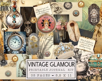 Kit de journal vintage glamour glamour | Pack d'éphémères vintage pour journal indésirable | Pages de journal imprimables | Téléchargement numérique Fashion Elegance
