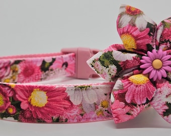 Dog collar with bow spring flowers