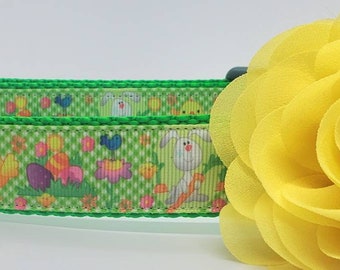 Dog collar Easter bunnies green 1"