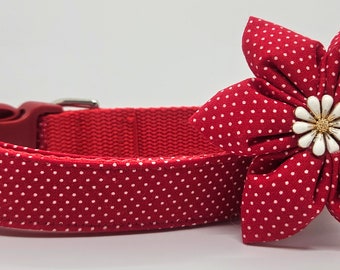 Dog collar with bow 1" , 1 1/4", 1 1/2"polka dots