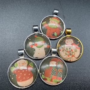 Snowman iron oxide collage necklaces - Christmas, winter, holiday