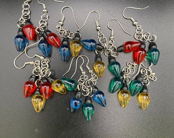 Novelty Christmas bulb earrings - holiday, acrylic, silver-toned metal settings