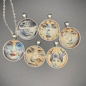 Avant Garde iron oxide collage necklaces - silver setting, faces