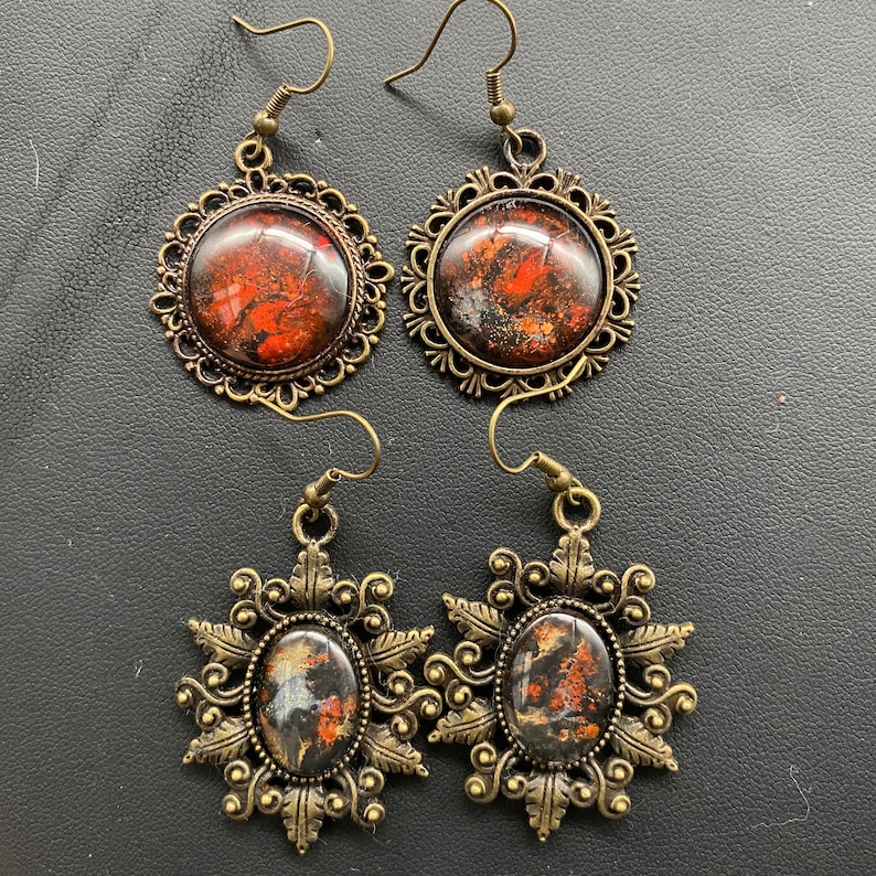 Hand-painted Iron Oxide Earrings Antique Gold Ornate - Etsy