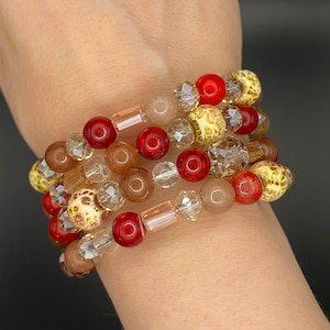 Glass-gemstone bead wrap bracelet - genuine aventurine, agate, clear quartz, glass & crystal beads  steel memory wire