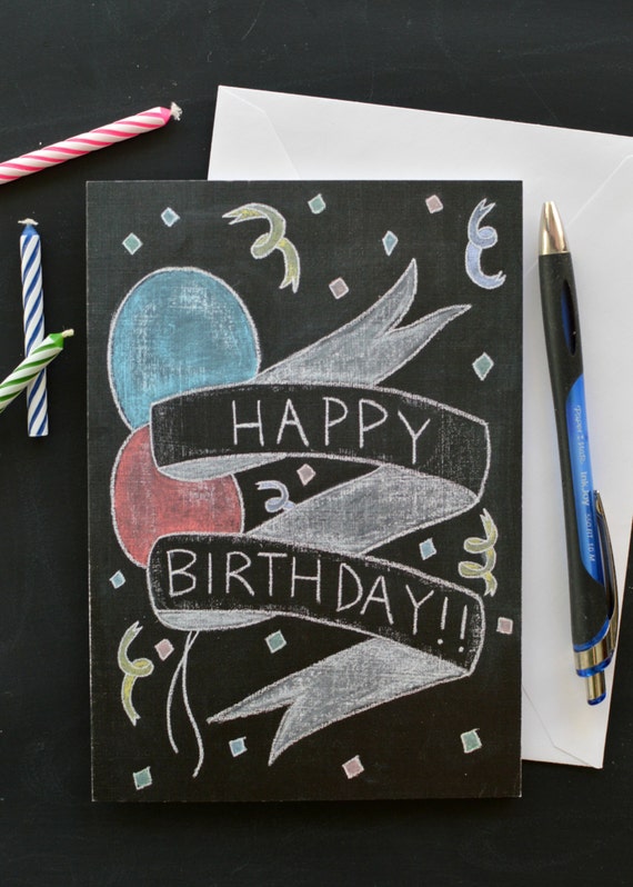 Items similar to Chalkboard Birthday Card Chalkboard Art Chalk Art Unique Birthday Card