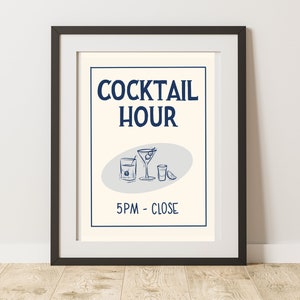 Happy Hour Sign, Bar Cart Decor, Retro Cocktail Art Print, Hand geïllustreerd, Trendy Keuken Muurkunst, Vintage Drink Poster, Bar Accessoire